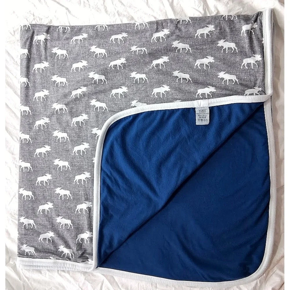 Copper Pearl Gray White Scout Moose‎ Blue Baby Blanket Thick Rayon Stretchy htf